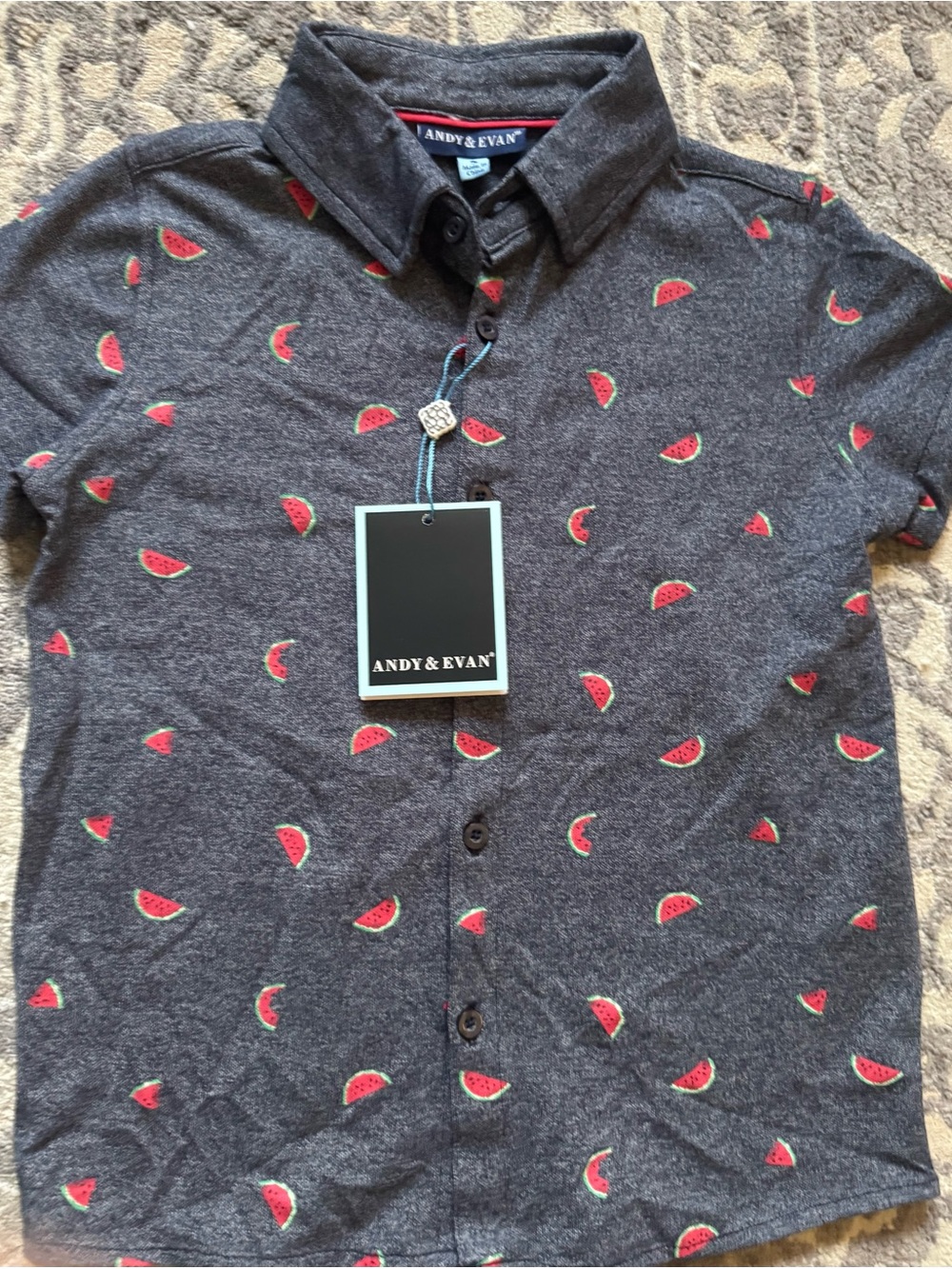 Andy & Evan boys Navy Short-Sleeve Watermelon Print Shirt